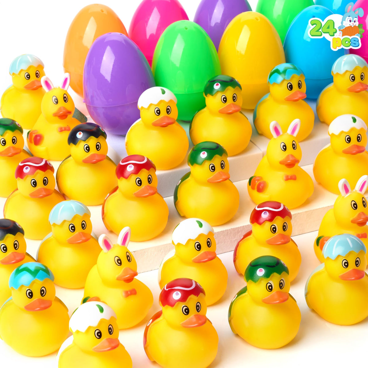 JOYIN 24 Pcs Prefilled Easter Eggs with Rubber Ducks for exciting egg hunts
