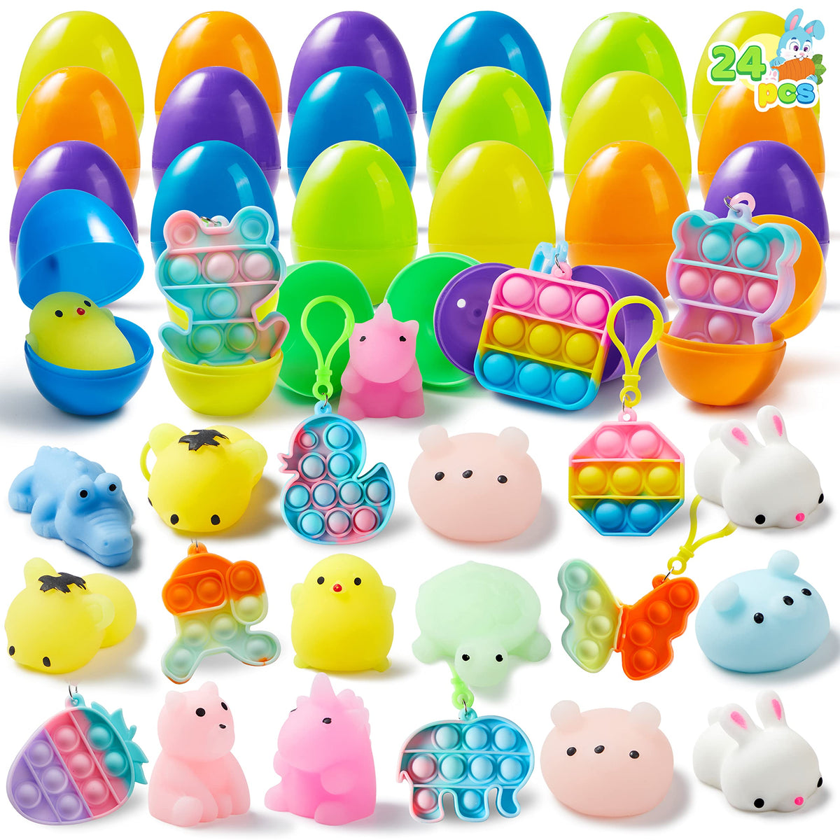 JOYIN 24-pcs pref-filled Easter eggs with festive colors for baskets and parties