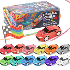 JOYIN 24pcs race car sidewalk chalk pack for kids, non toxic and washable.