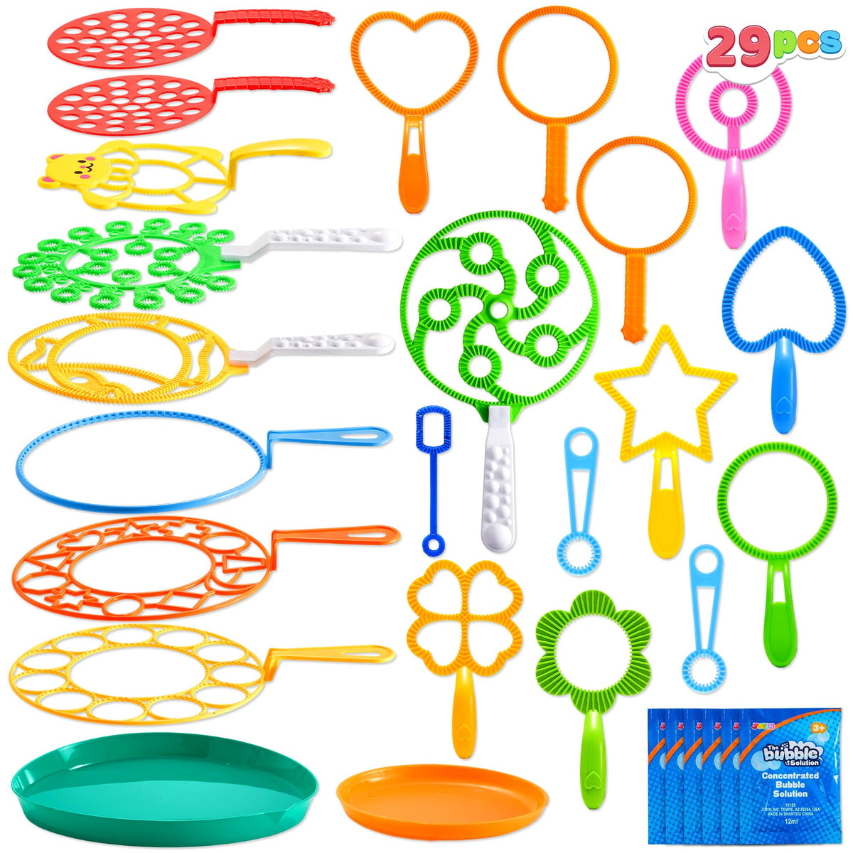 JOYIN 29-pcs bubble wands set with tray for easy outdoor play.