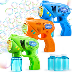 JOYIN 3-bubble-guns-kit with colorful guns for endless bubble fun indoors or outdoors.