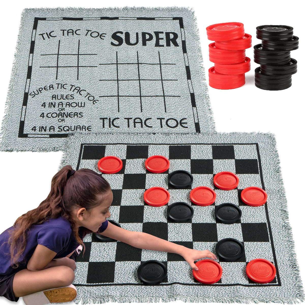 JOYIN 3-in-1 vintage giant checkers board, ideal for outdoor play and family game night.