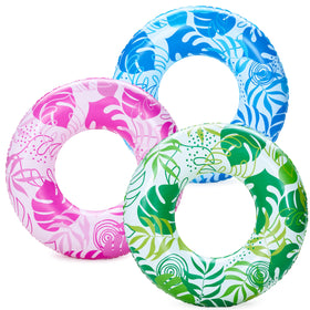 JOYIN 3-pack pool floats with tropical leaves ring design for sunny pool days.