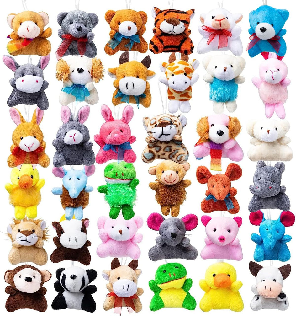 JOYIN 36-pack mini animal plush assortment, vibrant colors, perfect for party favors.