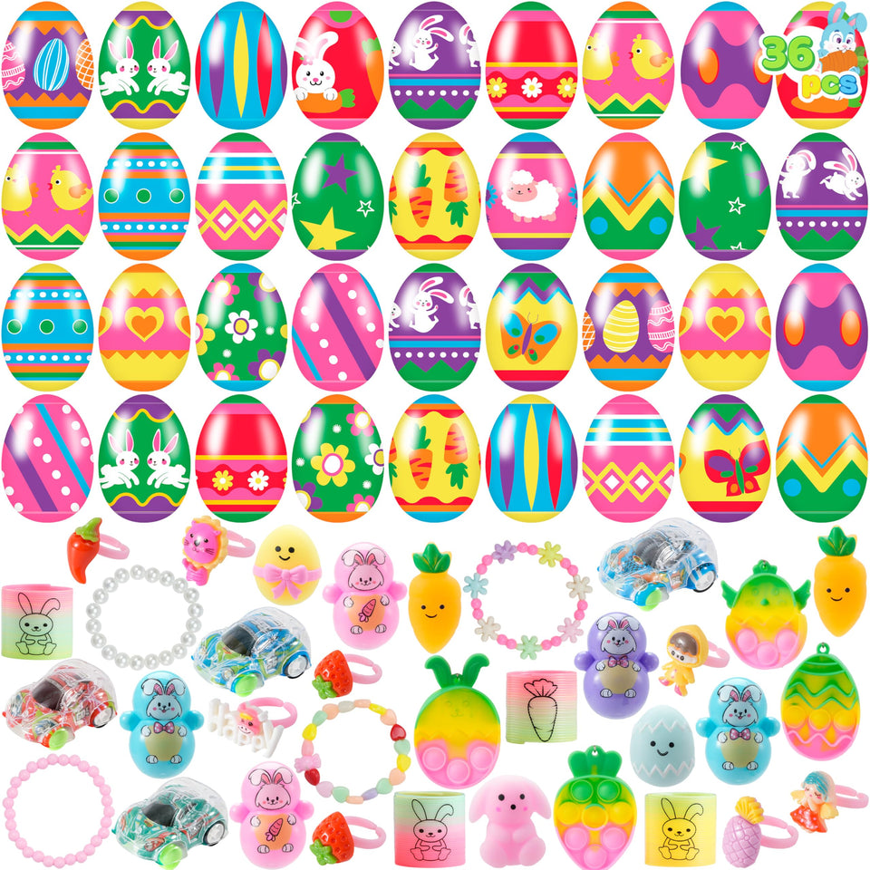 JOYIN 36-pc prefilled Easter eggs with printed shells, perfect for exciting egg hunts