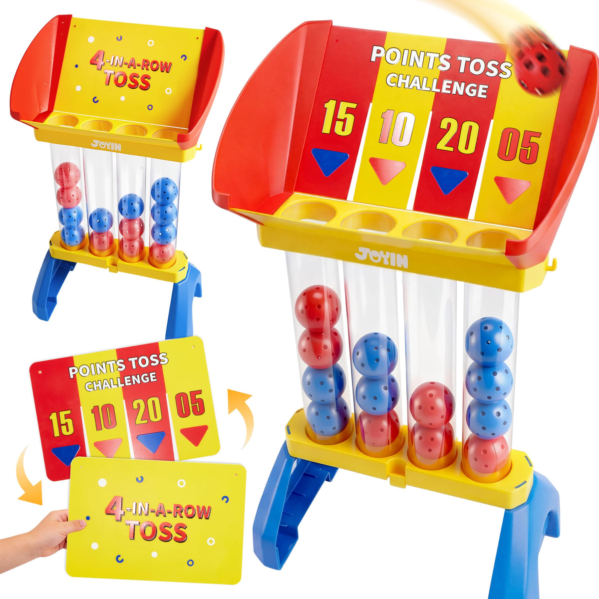 JOYIN 4-in-a-Row Floor Giant Game setup demonstrates durable frame for indoor and outdoor play