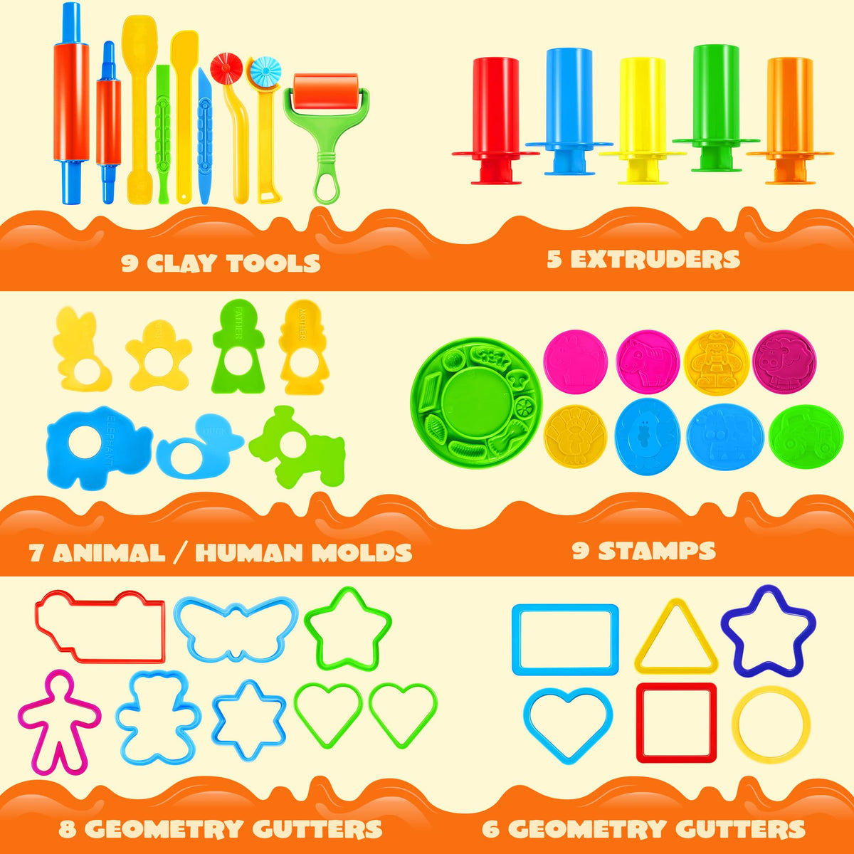 JOYIN 44 clay tools set cutters flower features colorful shapes for creative play and motor skills.