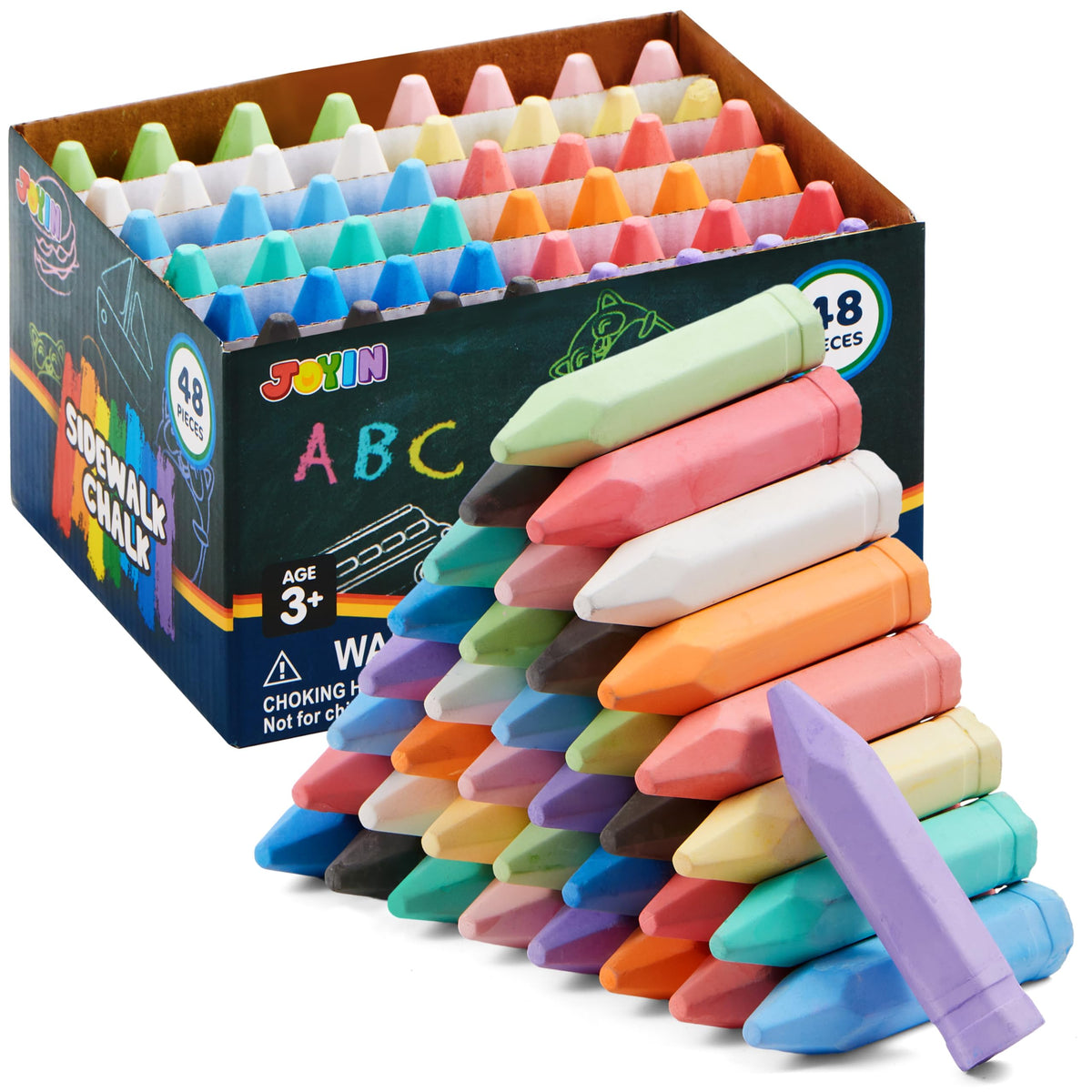 JOYIN 48-pcs cone chalks set in vibrant colors for outdoor art play