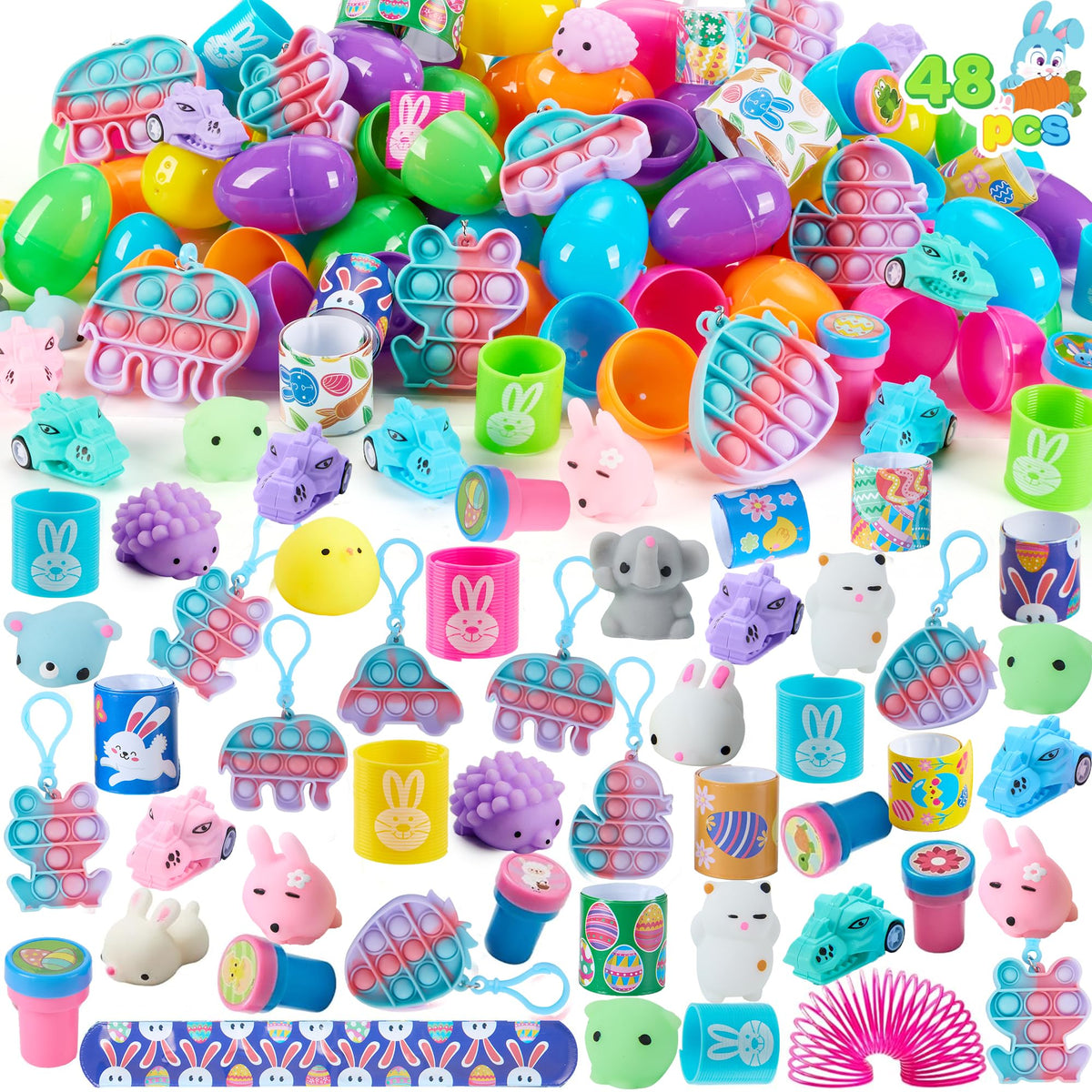 JOYIN 48-pcs prefilled Easter eggs inside view for a treasure-hunt start.