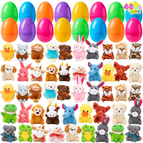 JOYIN 48-pcs prefilled Easter eggs with plush toys for exciting egg hunts.