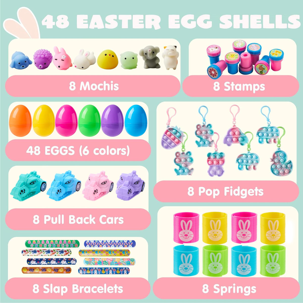 JOYIN Easter eggs reveal mochi toys each egg for surprise fun.