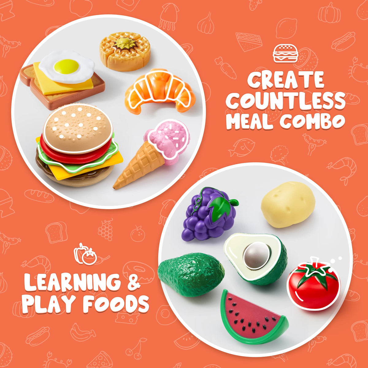 JOYIN pretend-food variety supports storytelling and language practice for kids.