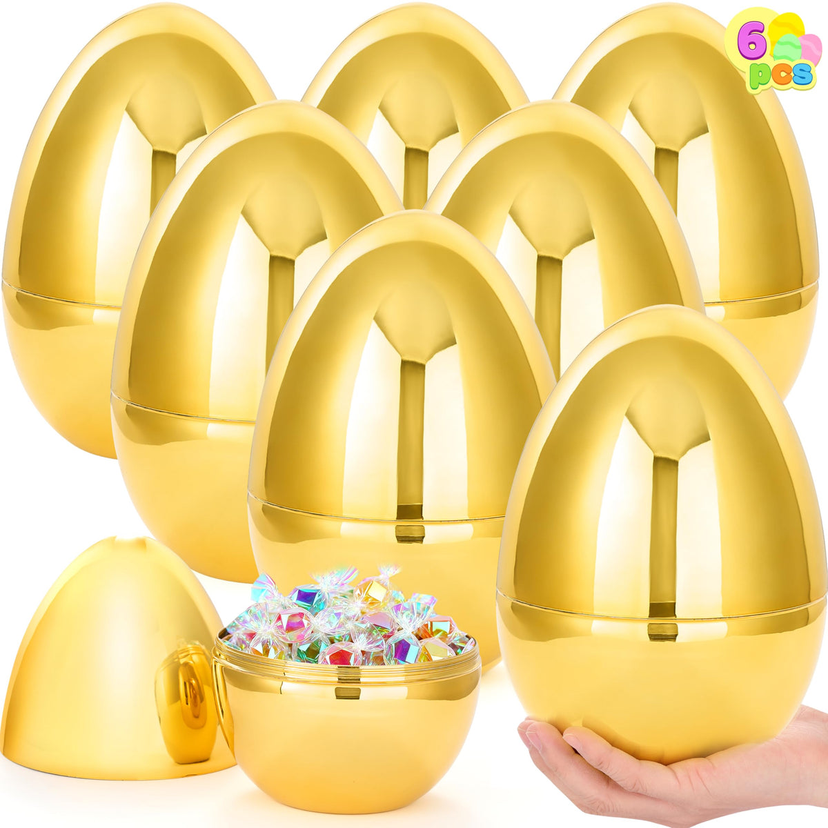JOYIN six 10-inch gold jumbo Easter eggs fillable for big egg hunts