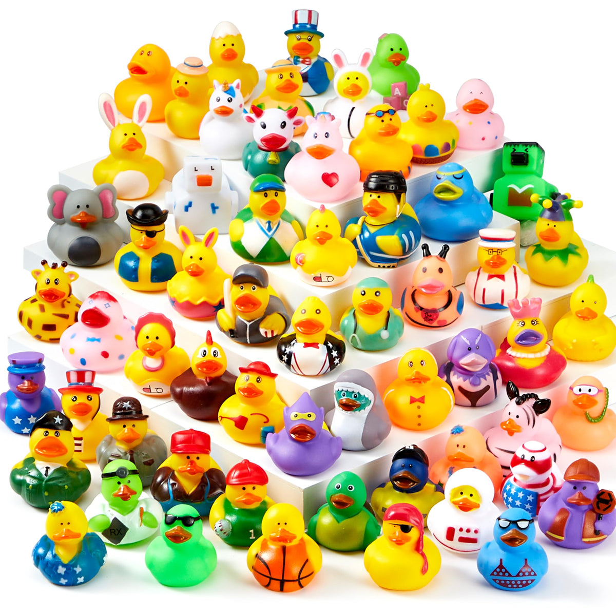 JOYIN 60-pack rubber ducks bulk pack with mesh bag for bath and play