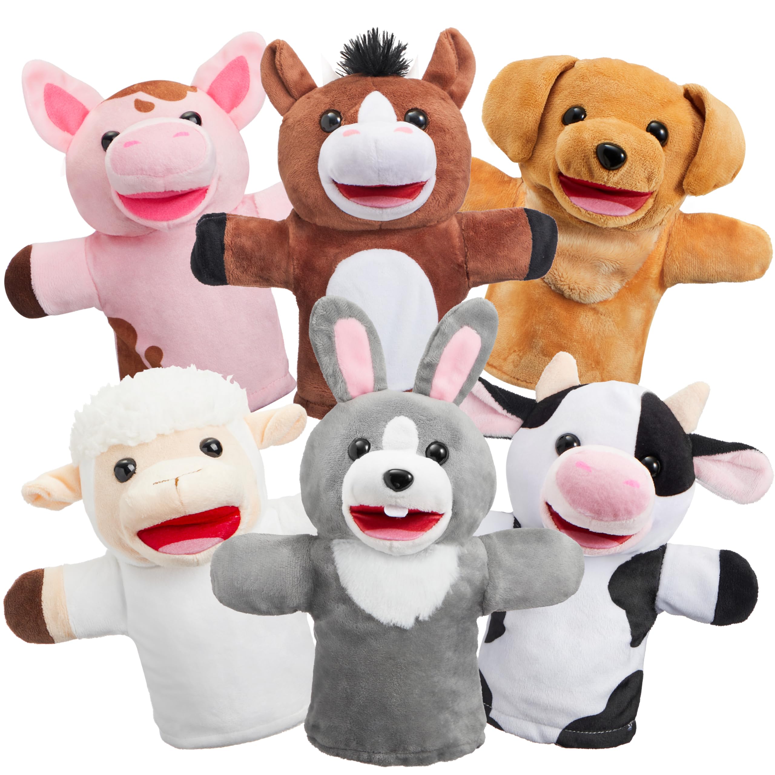 JOYIN 6Pcs Kids Hand Puppet Set with Working Mouth — Pig, Sheep, Cow ...