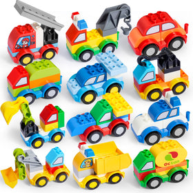 JOYIN 80pcs toddlers building blocks set with vehicles for imaginative play and problem solving