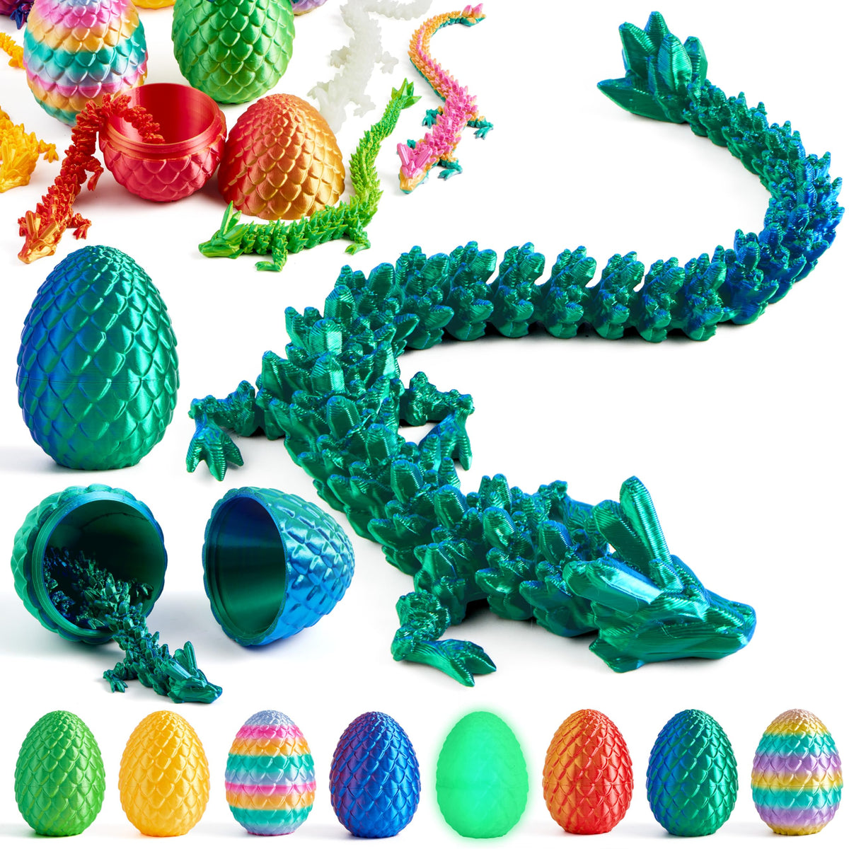 JOYIN 8-pack dragon eggs with open interior, revealing a dragon inside for Easter hunts
