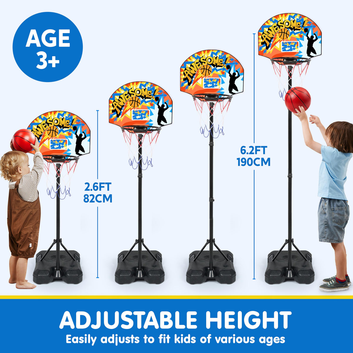 JOYIN adjustable height hoop from 2.6 to 6.2 feet supports growth