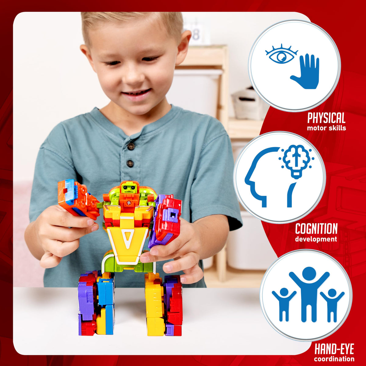 JOYIN Alphabet Robots dimension guide shows compact letters, easy to store after playtime.