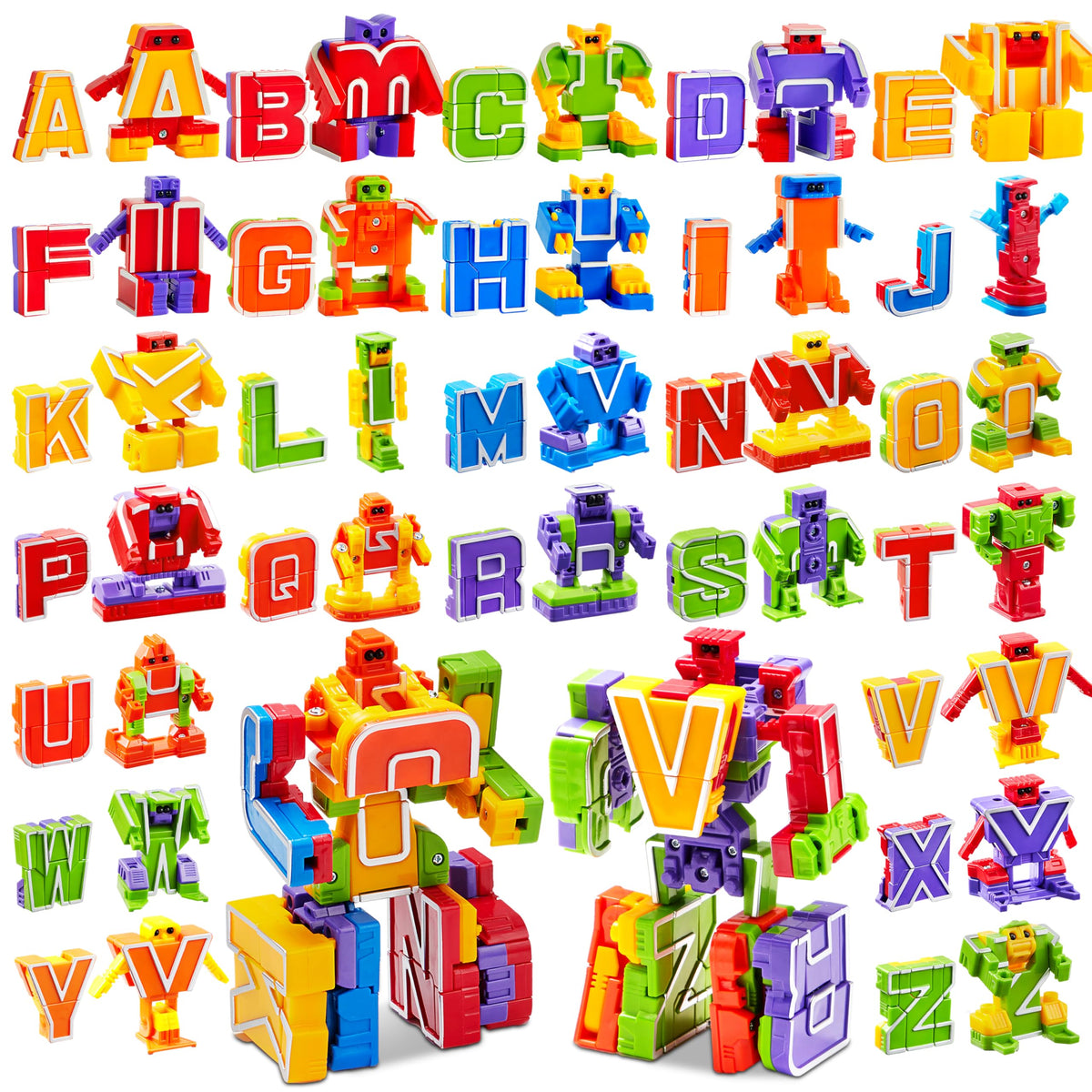 JOYIN Alphabet Robots letters closeup, inviting young learners to recognize shapes and sounds.