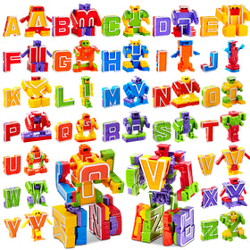 JOYIN Alphabet Robots letters closeup, inviting young learners to recognize shapes and sounds.