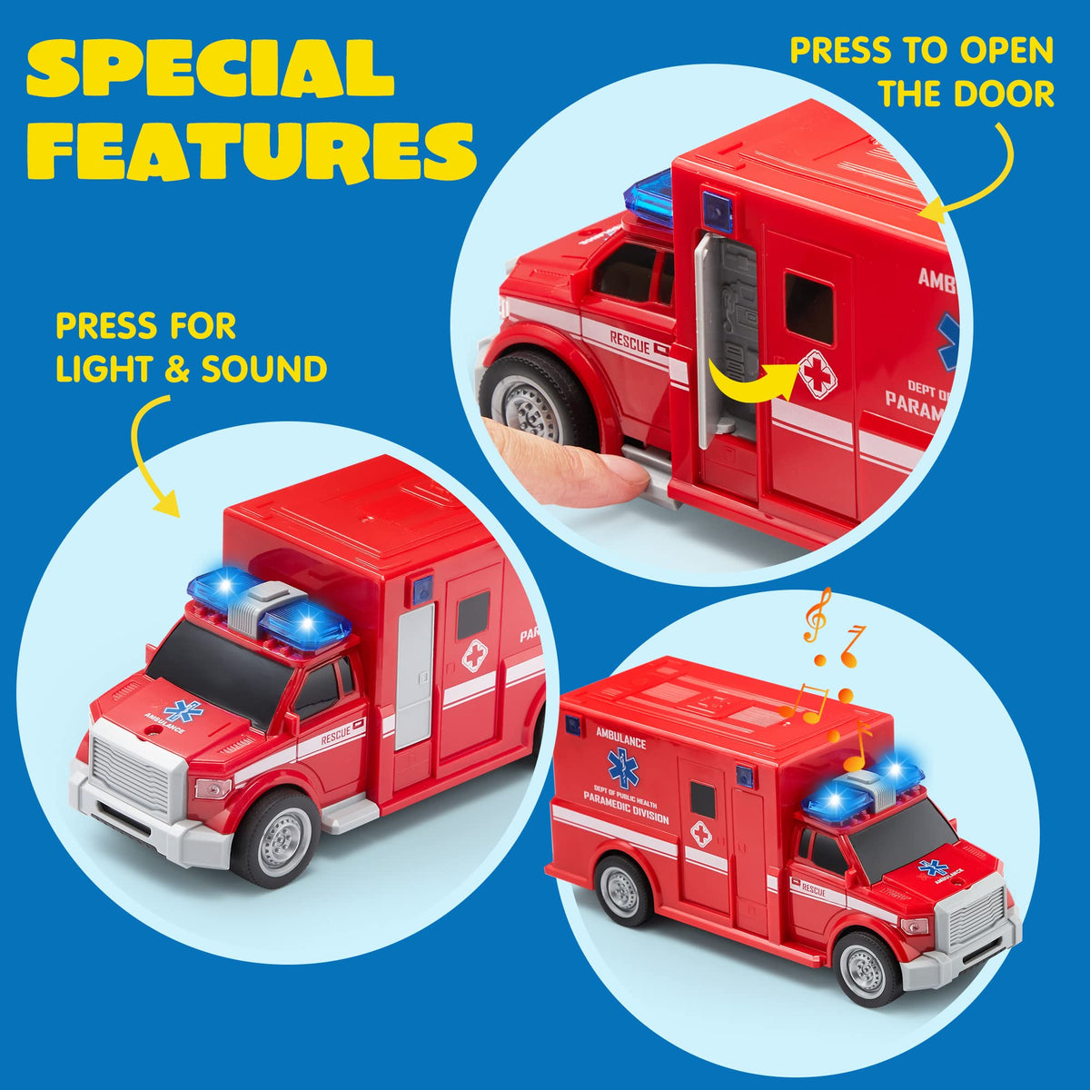 JOYIN ambulance side view captures sturdy build for everyday play.