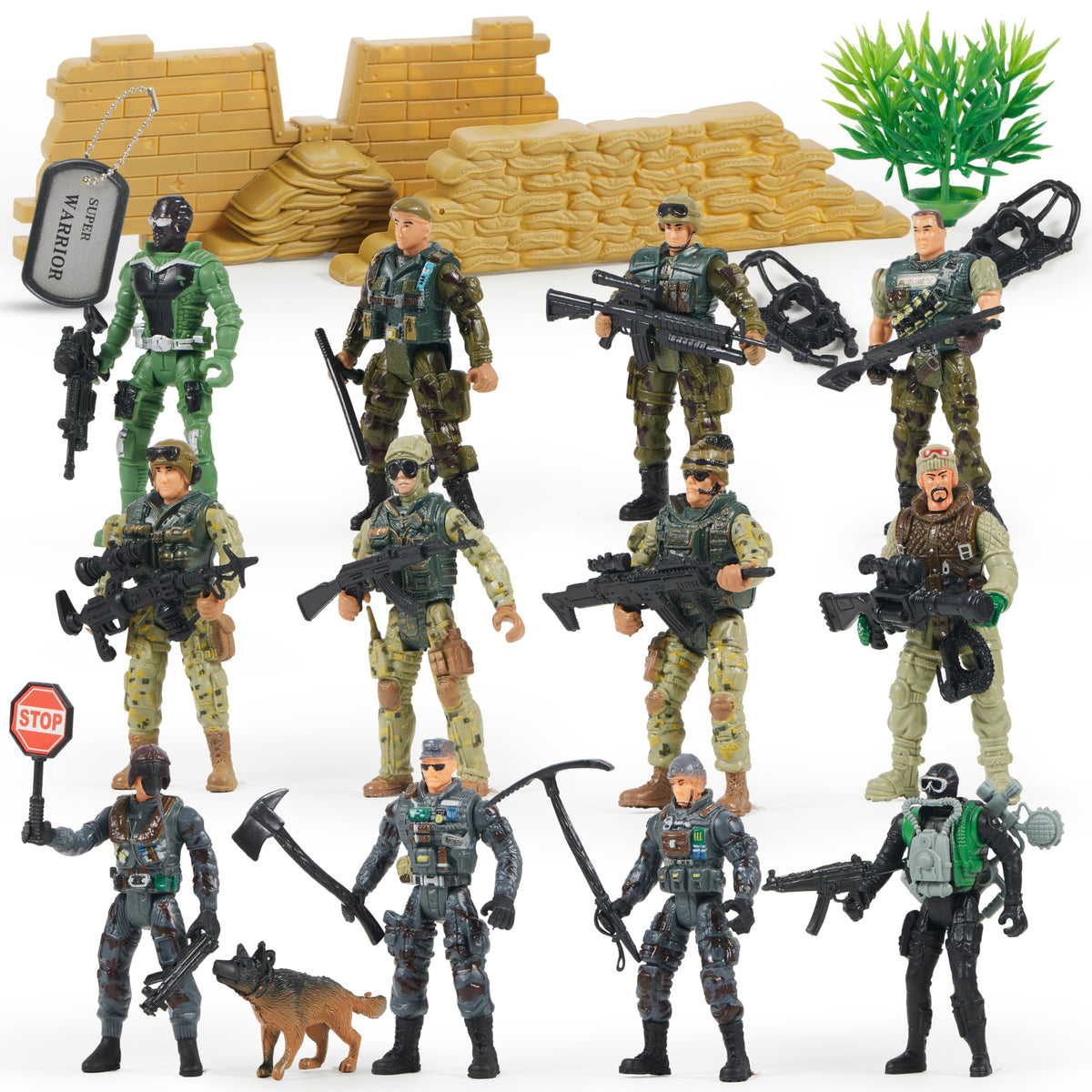 JOYIN army men figures with weapons for imaginative play.