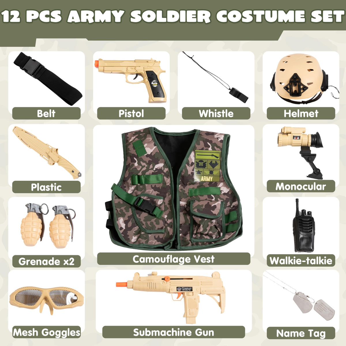 JOYIN army soldier costume helmet adds authentic role play for kids.