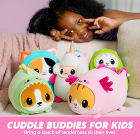 JOYIN axolotl-cat plush snuggle pose communicates relaxing, cozy daytime nap companion