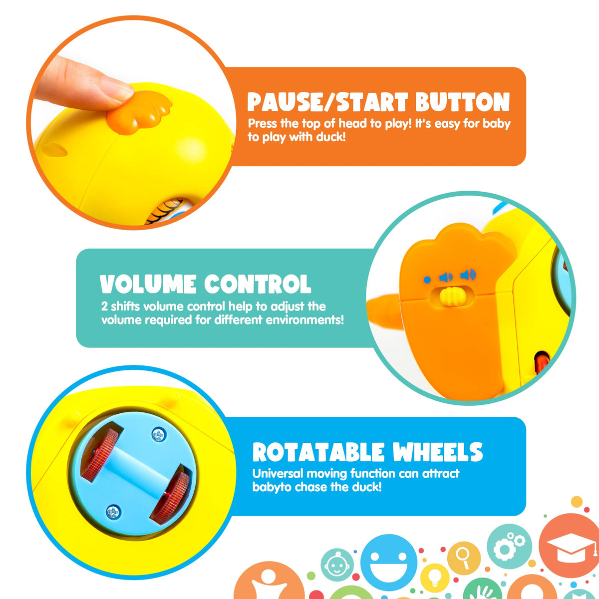 JOYIN duck can dance, walk, and sway to engage gross motor play.