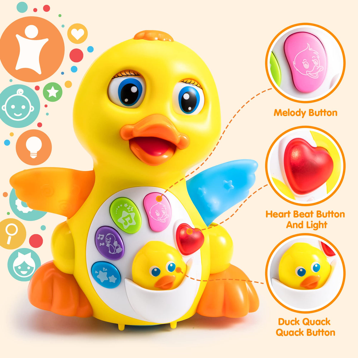 JOYIN duck singing from pouch promotes interactive play and curiosity.