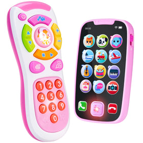JOYIN Baby Learning Phone pink front view for interactive pretend play and early language cues