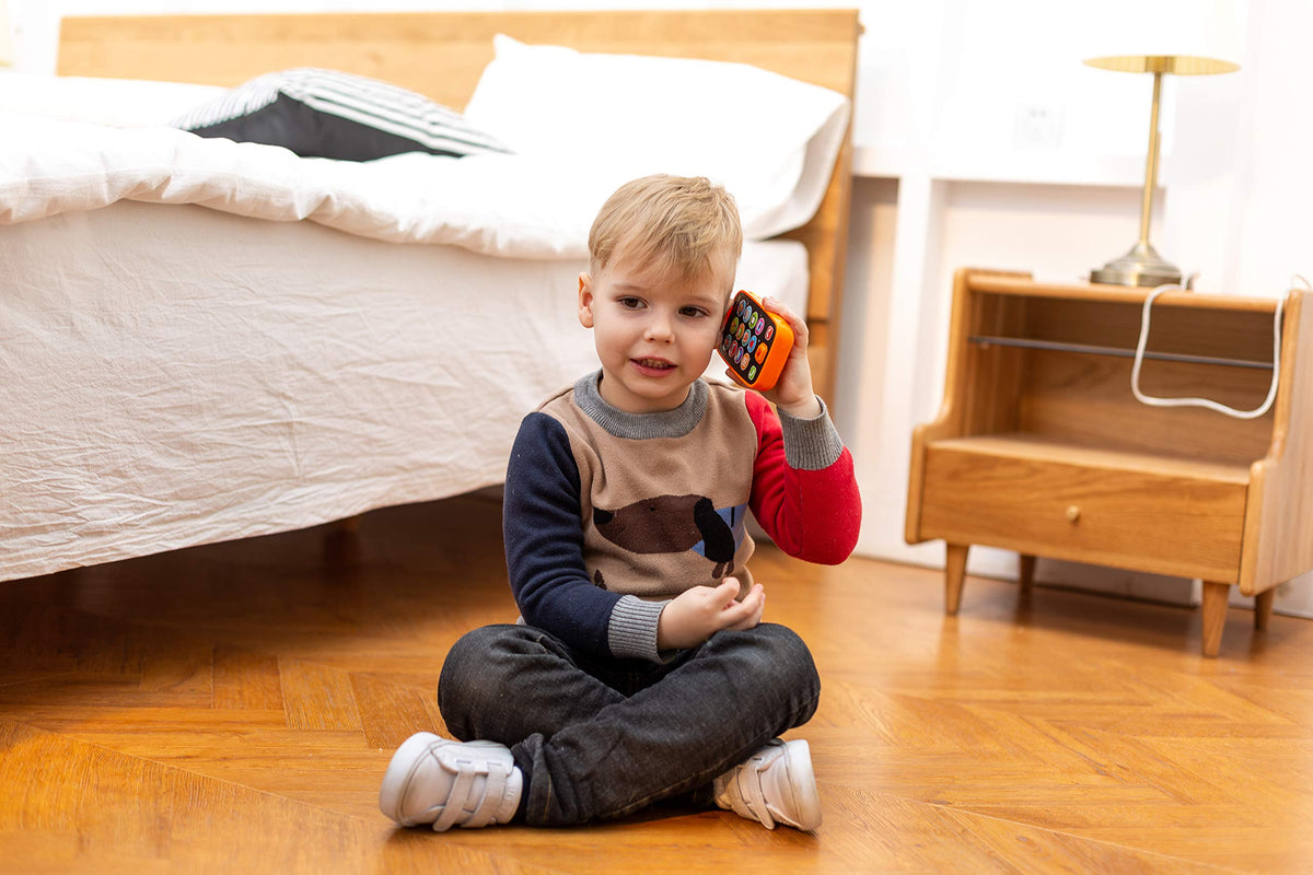 JOYIN learning phone side view showing durable design and easy grip for little hands.