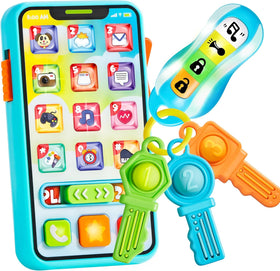 JOYIN baby phone teether with rounded buttons for tiny fingers and bright visuals.