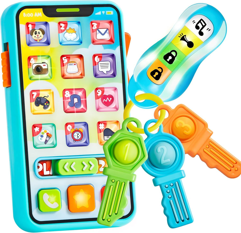 JOYIN baby phone teether with rounded buttons for tiny fingers and bright visuals.