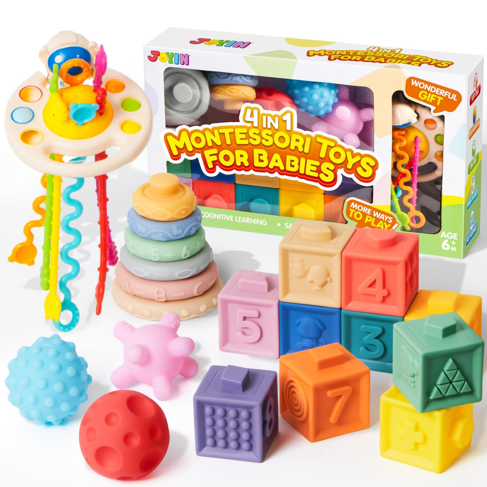 JOYIN Montessori stacking rings promote fine motor skills and color recognition for babies.
