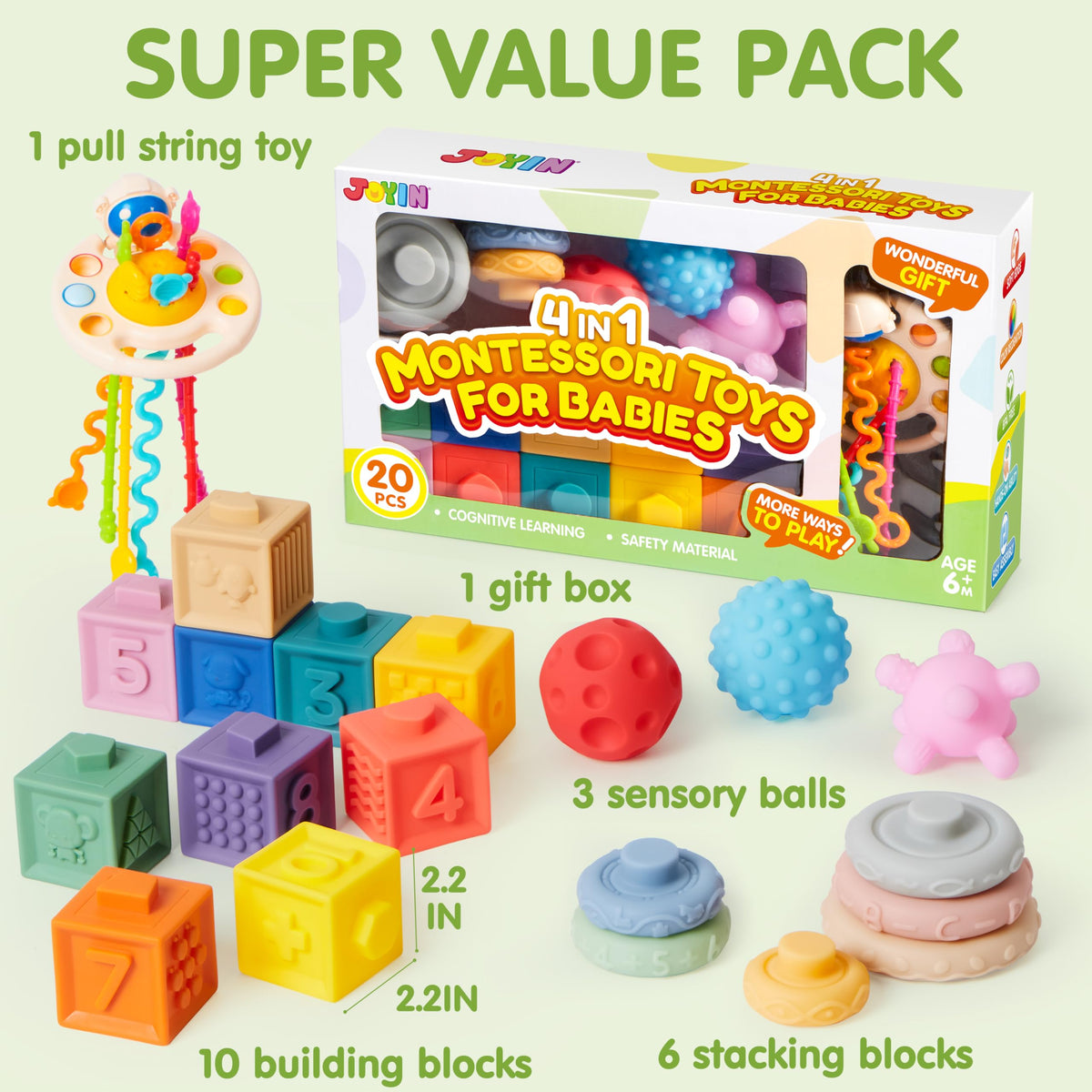 JOYIN soft squeeze blocks provide safe, easy-clean play for babies.