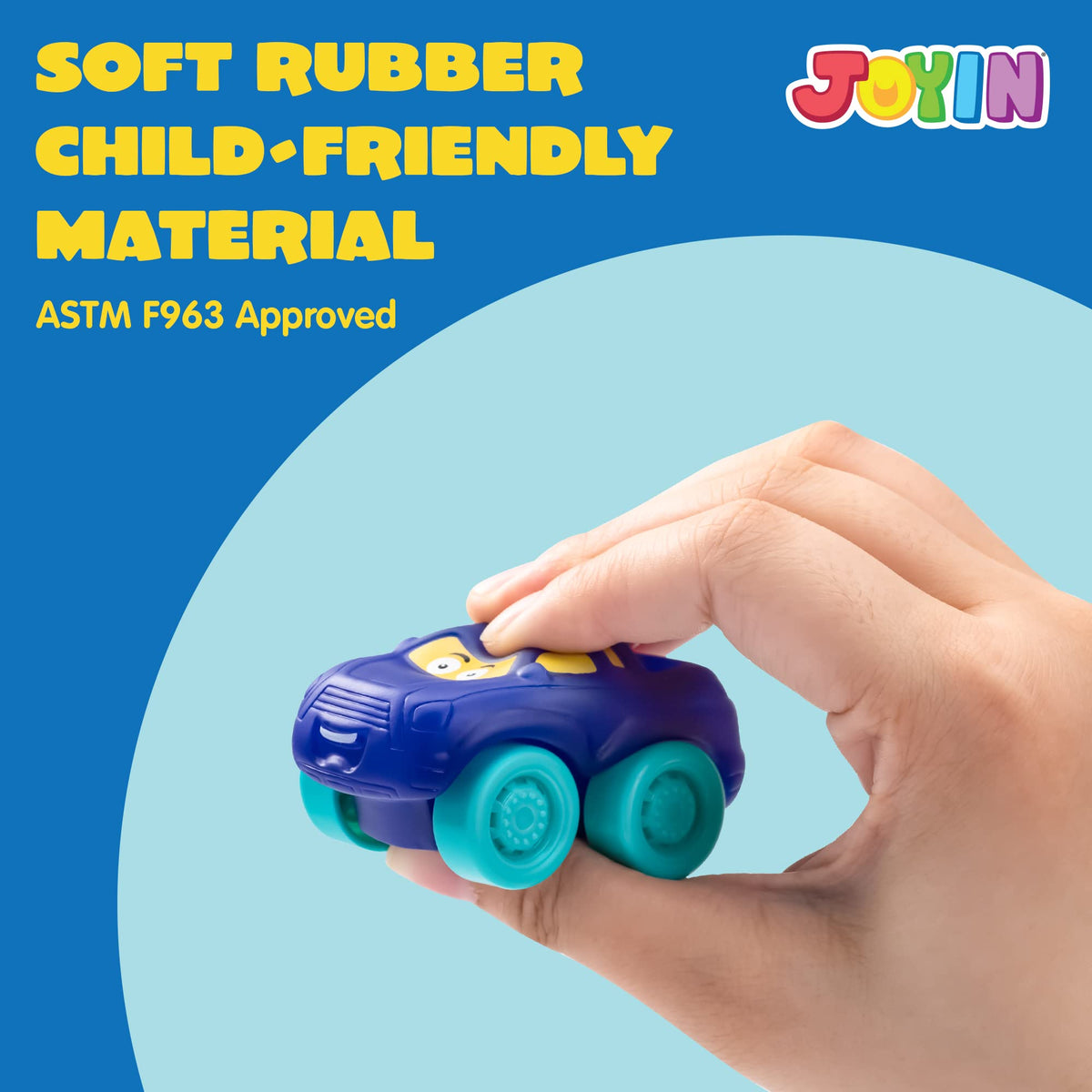 JOYIN bath toy cars measure about 2.1 by 1.5 by 1.8 inches for safe handling.