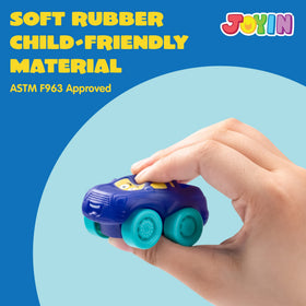 JOYIN bath toy cars measure about 2.1 by 1.5 by 1.8 inches for safe handling.