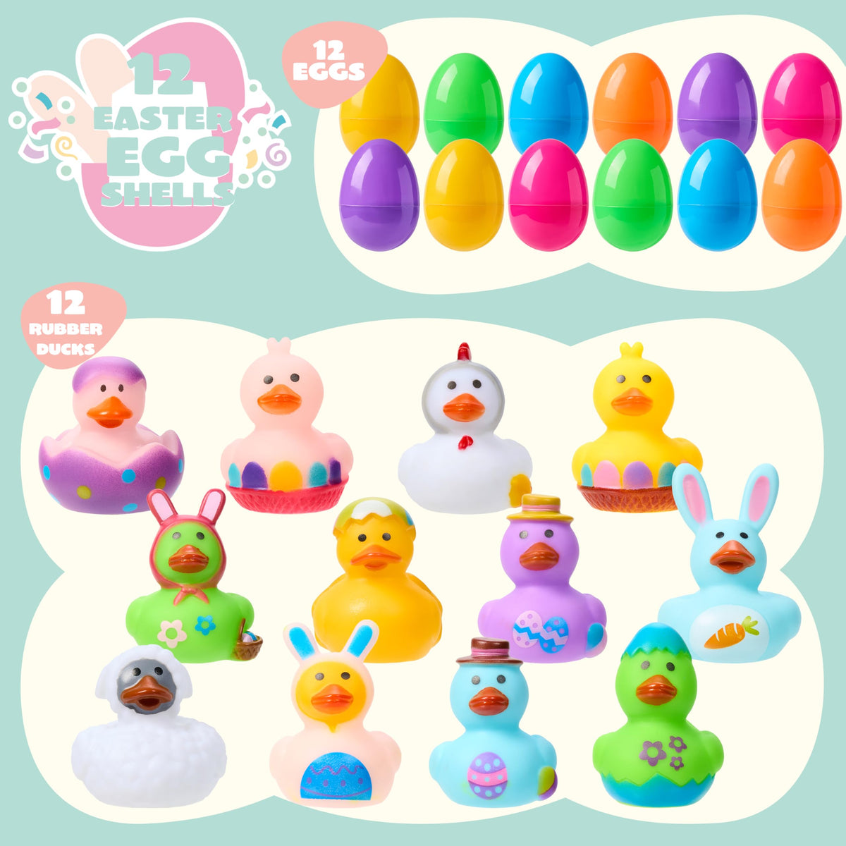 JOYIN bath time ducks packaged with Easter eggs for safe play