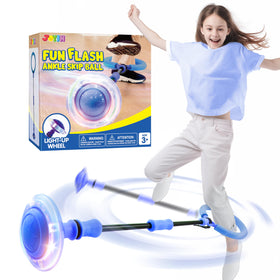 JOYIN Blue Ankle Skip Ball with flashing lights in action for lively outdoor fun.