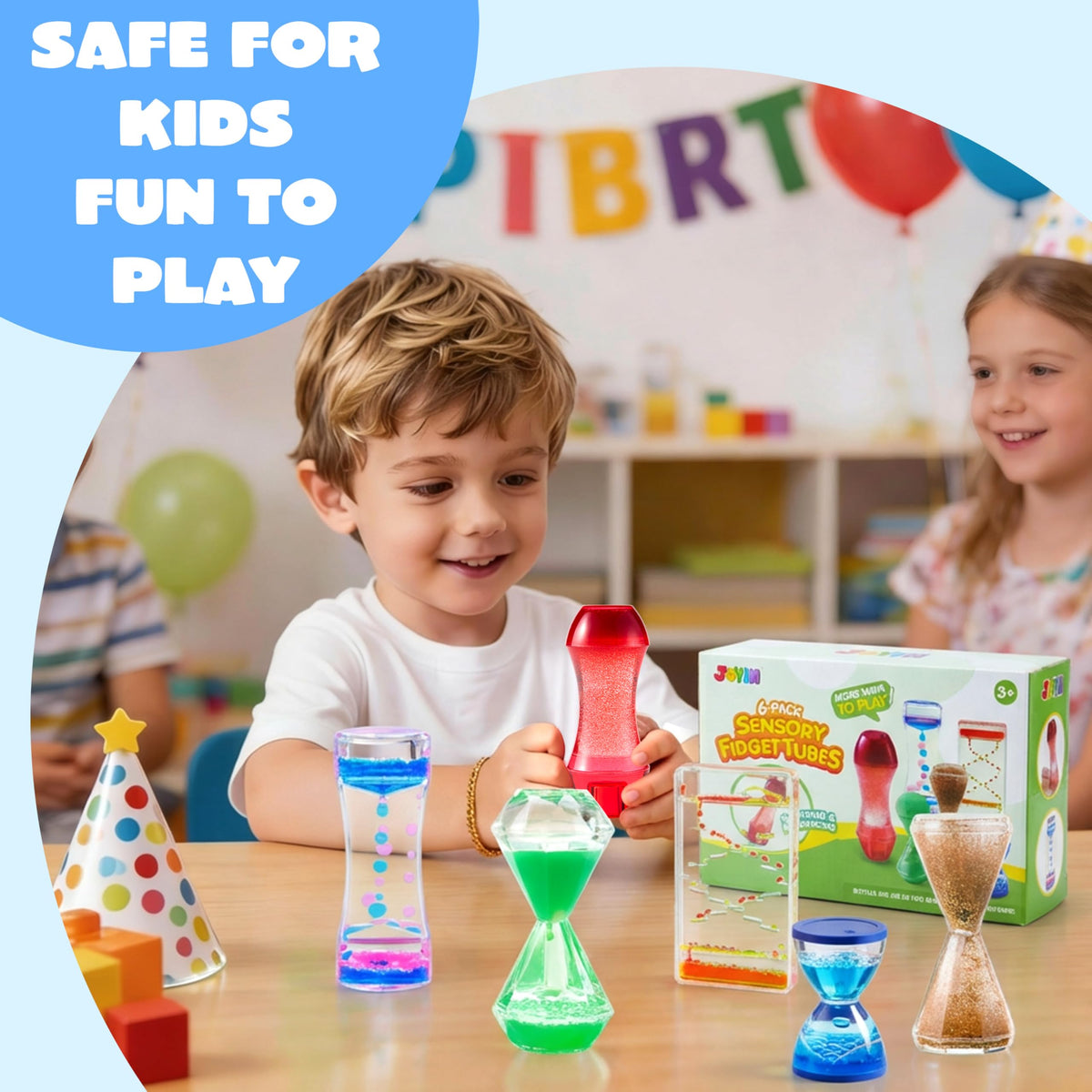 JOYIN blue and pink liquid motion cube provides hypnotic flow for attention and mindfulness.