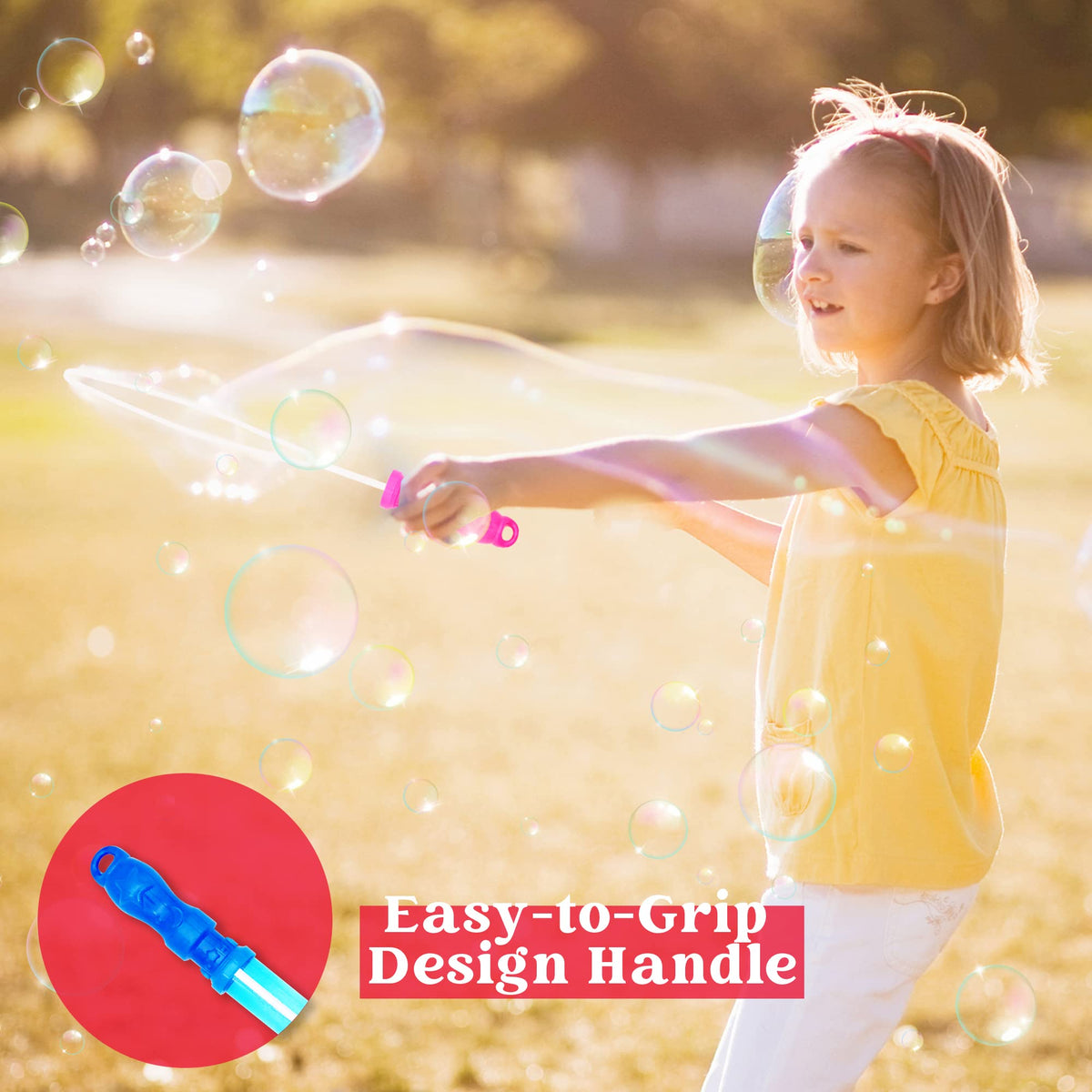 JOYIN green wand invites kids to chase shimmering bubbles across yards.