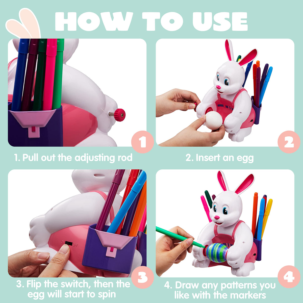 JOYIN bunny spinner mechanism shows automatic turning for easy decoration.