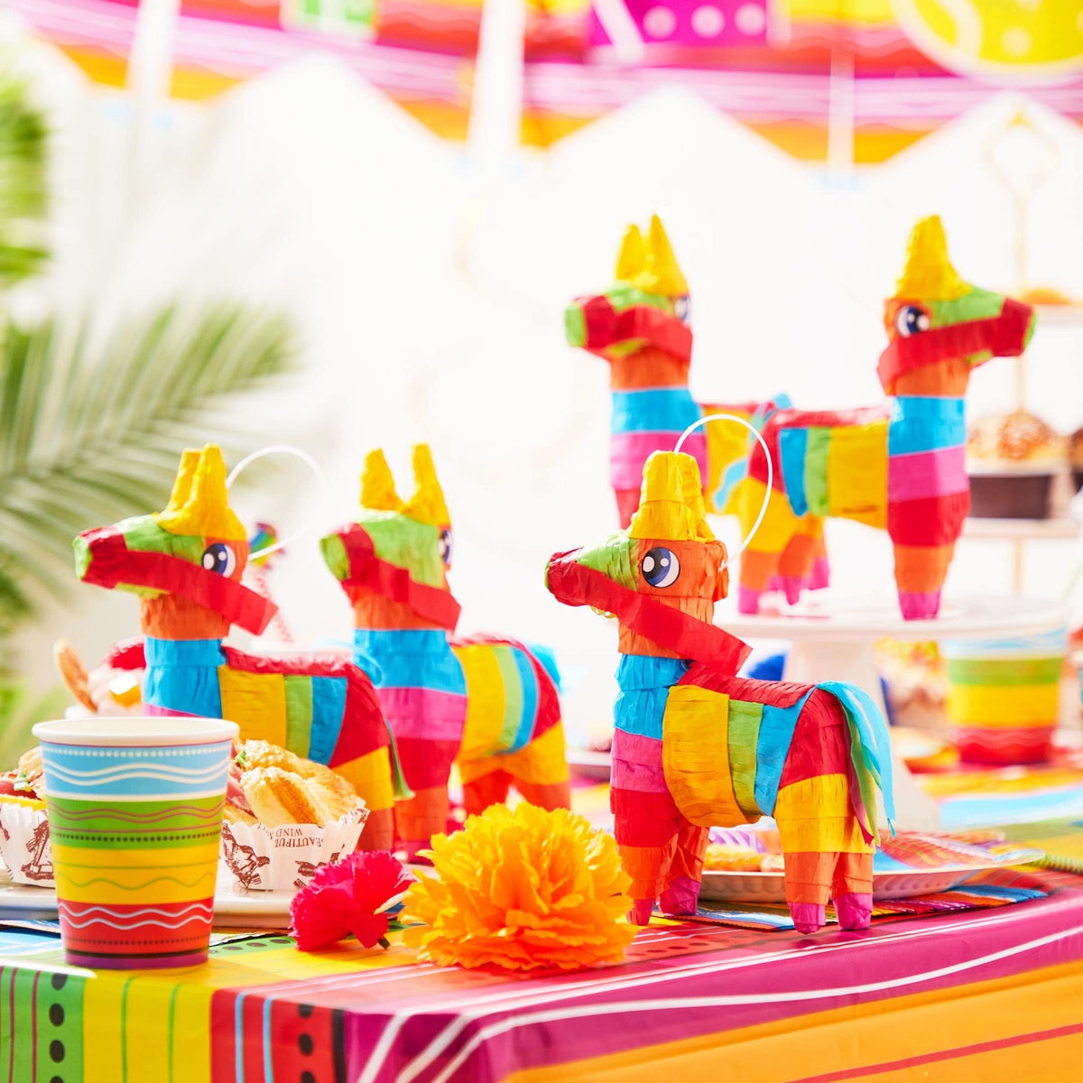 JOYIN Cinco De Mayo mini donkey pinatas rainbow pack side view, vibrant colors