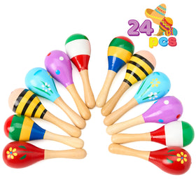 JOYIN Cinco de Mayo mini maracas set of 24 colorful wooden shakers for kids