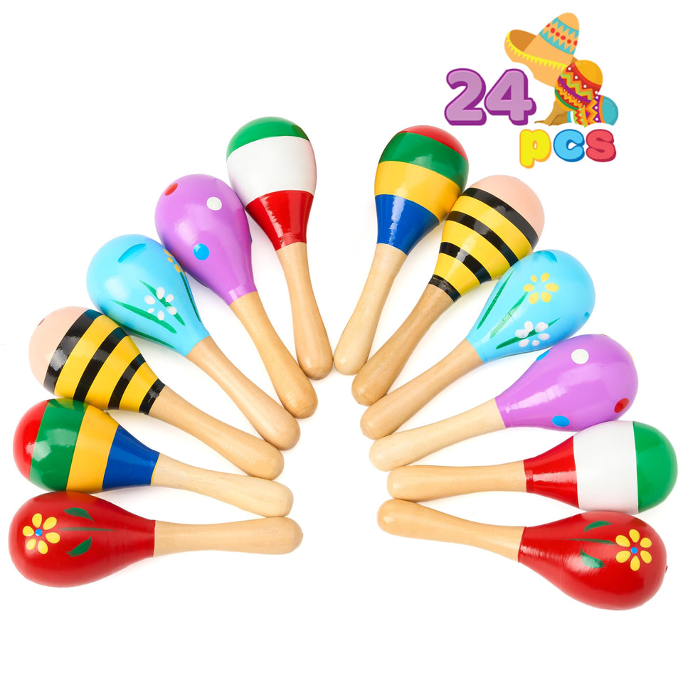JOYIN Cinco de Mayo mini maracas set of 24 colorful wooden shakers for kids