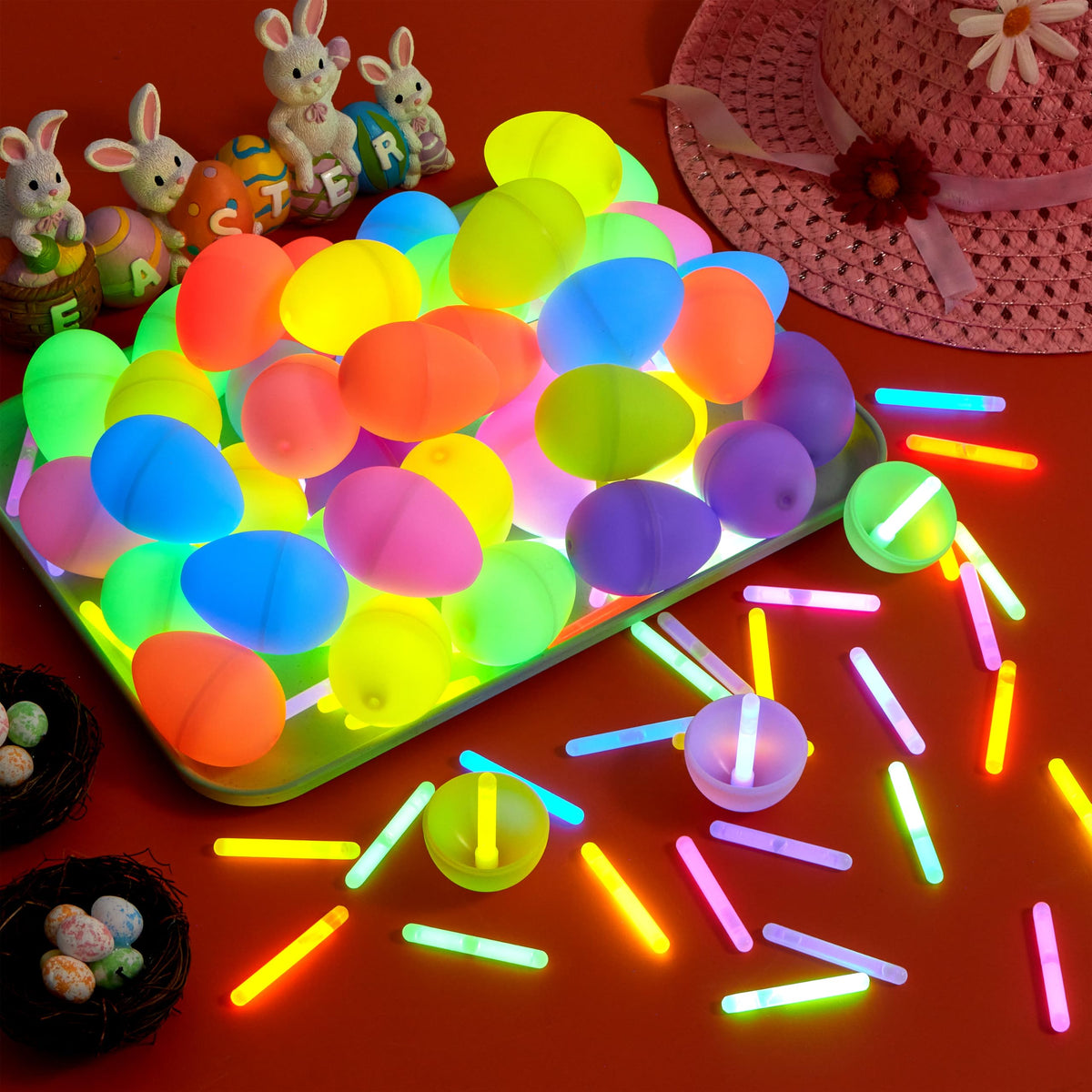 JOYIN classroom-prize display featuring glowing eggs and sticks.