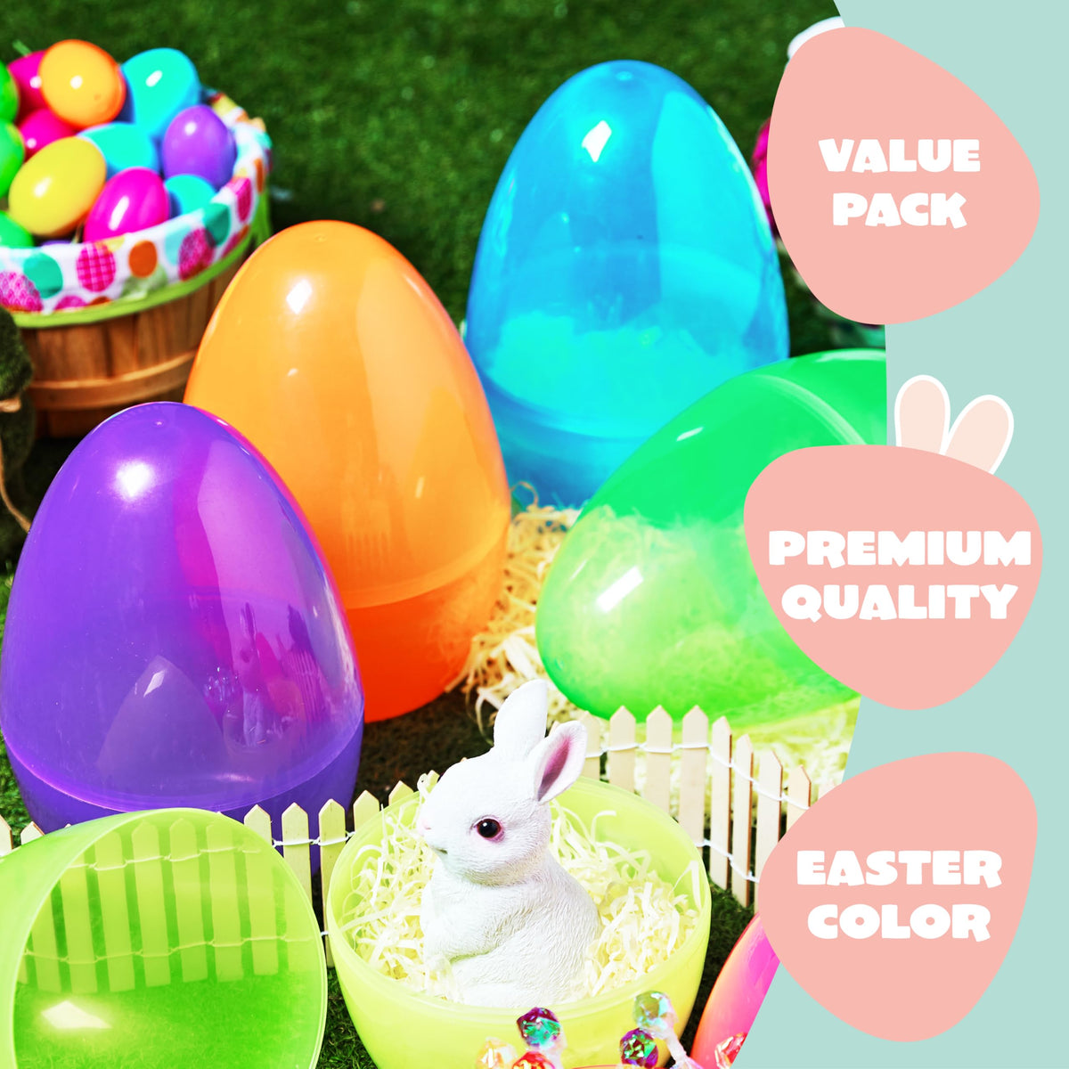 JOYIN colorful fillable eggs displayed as vibrant home decor or party accents.