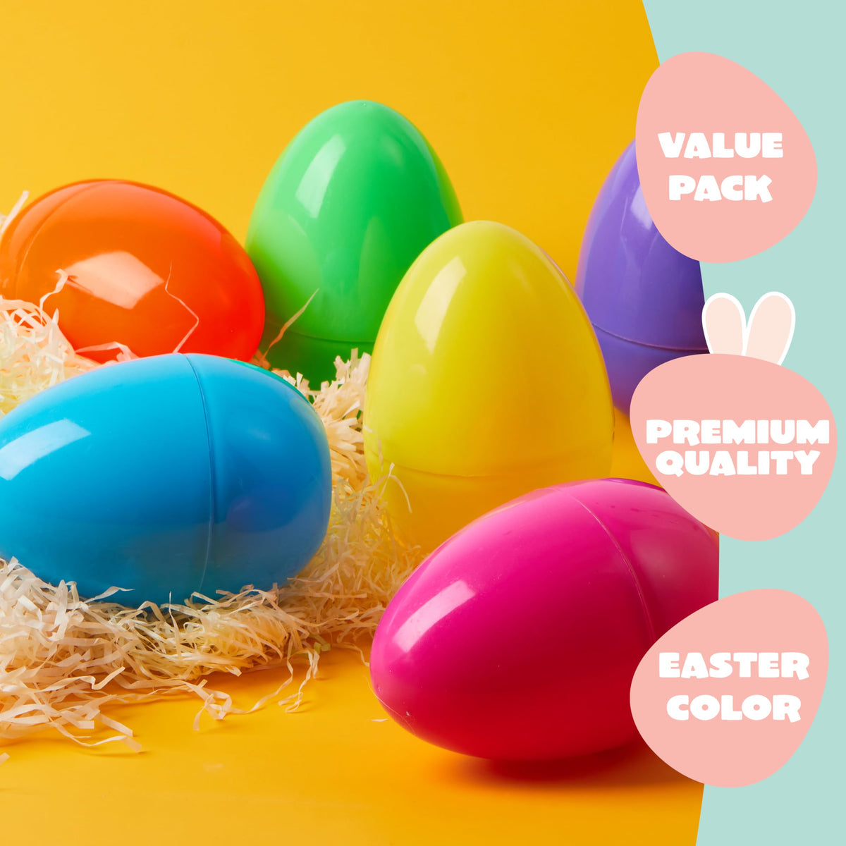 JOYIN colorful plastic eggs ideal for outdoor hunts and decor.